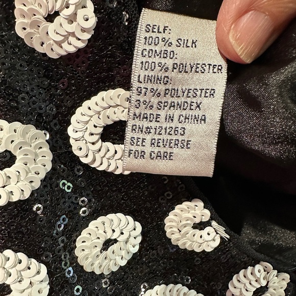 Mikahl Aghal Black and White Sequin and Silk Cocktail Dress - Picture 8 of 8